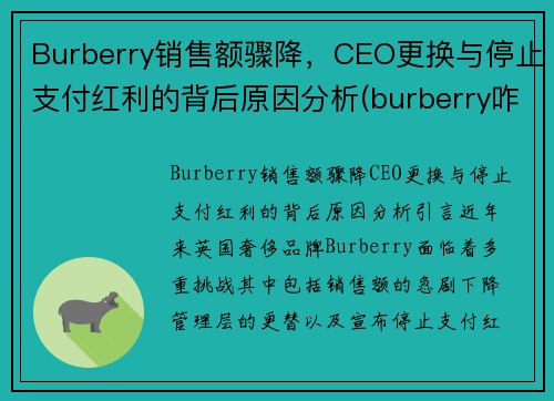 Burberry销售额骤降，CEO更换与停止支付红利的背后原因分析(burberry咋了)