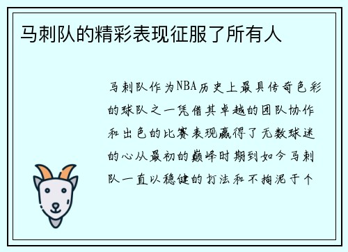 马刺队的精彩表现征服了所有人